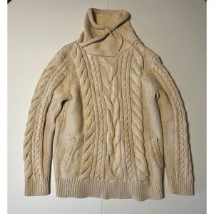 L L Bean Women Beige Cable Knit Chunky Fisherman Cabin Mock Neck
Sweater Size L
